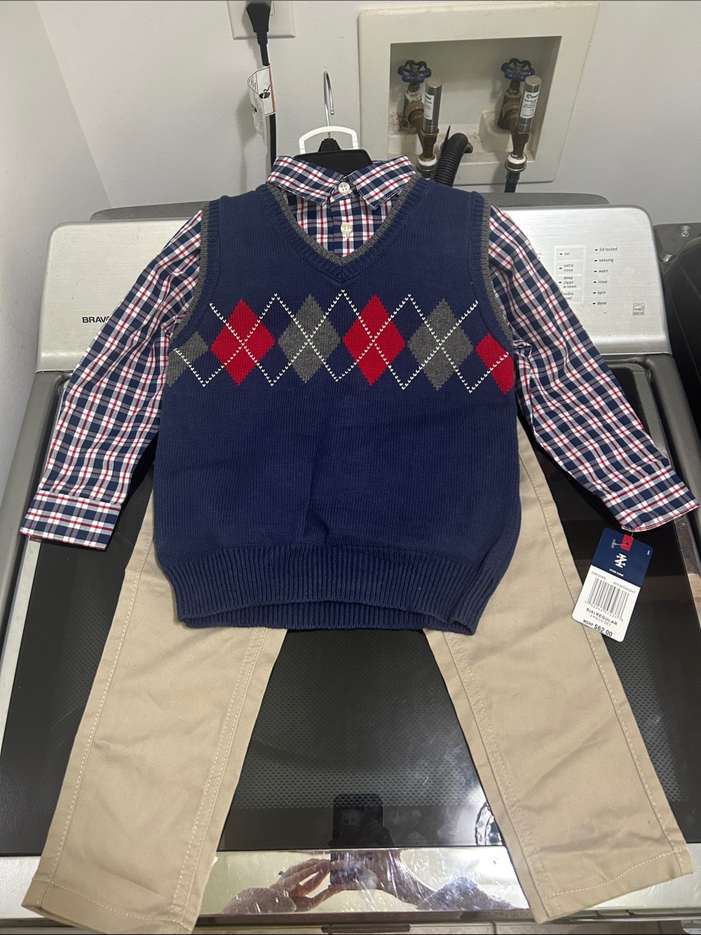 Boy size 4 three piece matching outfit set new net argyle vest khaki dress pants